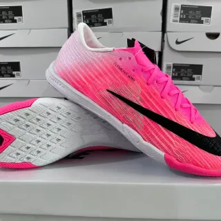 Nike Pink Black Flyweave Knit Upper Swoosh Overlay Indoor Soccer Shoes