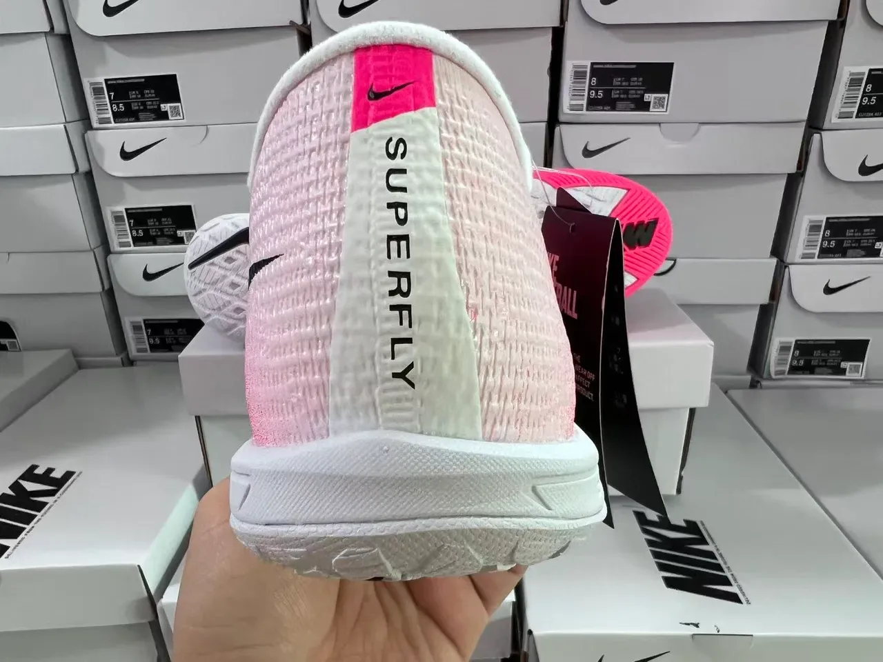 Nike Pink Black Flyweave Knit Upper Swoosh Overlay Indoor Soccer Shoes 3