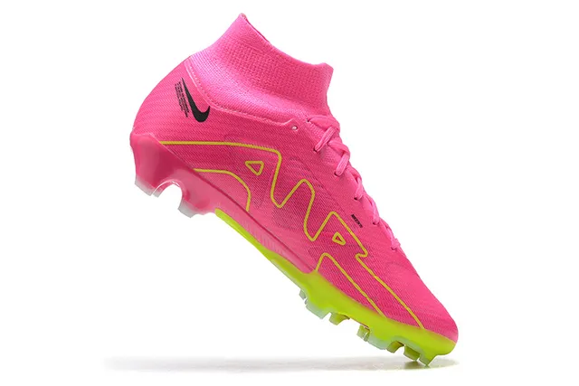 Nike Pink Yellow High-Cut Knit Bootie Asymmetrical Lacing Firm-Ground Soccer Shoes 3
