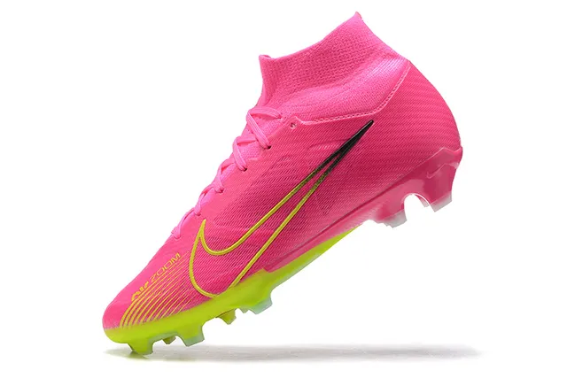 Nike Pink Yellow High-Cut Knit Bootie Asymmetrical Lacing Firm-Ground Soccer Shoes 4
