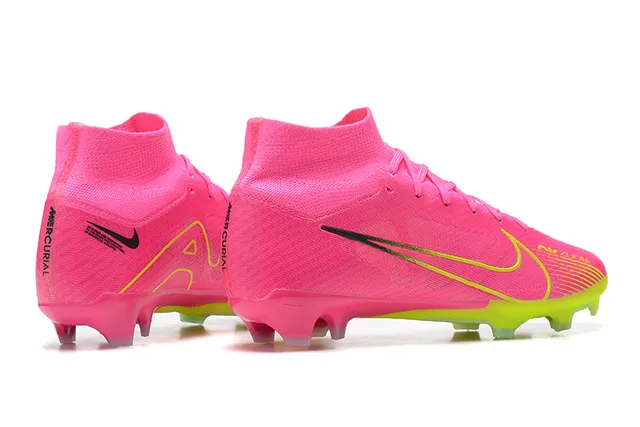 Nike Pink Yellow High-Cut Knit Bootie Asymmetrical Lacing Firm-Ground Soccer Shoes 5