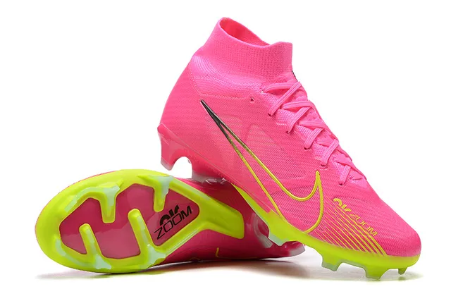 Nike Pink Yellow High-Cut Knit Bootie Asymmetrical Lacing Firm-Ground Soccer Shoes 6