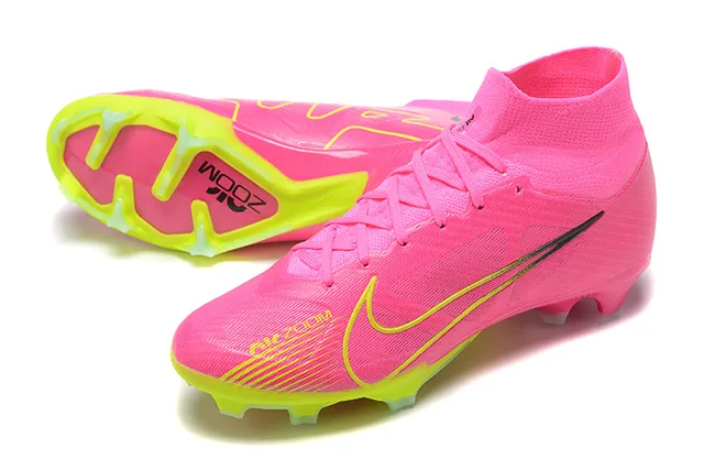 Nike Pink Yellow High-Cut Knit Bootie Asymmetrical Lacing Firm-Ground Soccer Shoes 7
