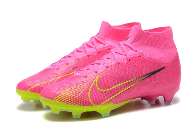 Nike Pink Yellow High-Cut Knit Bootie Asymmetrical Lacing Firm-Ground Soccer Shoes 8