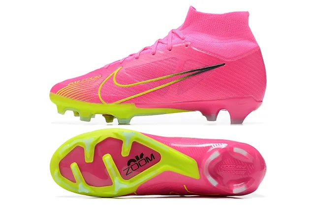 Nike Pink Yellow High-Cut Knit Bootie Asymmetrical Lacing Firm-Ground Soccer Shoes 9