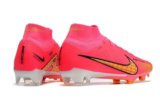 Nike Rosa Amarelo Alto-Corte Ajuste Meia Superior Flyknit Solo Firme Sapatos de Futebol 7