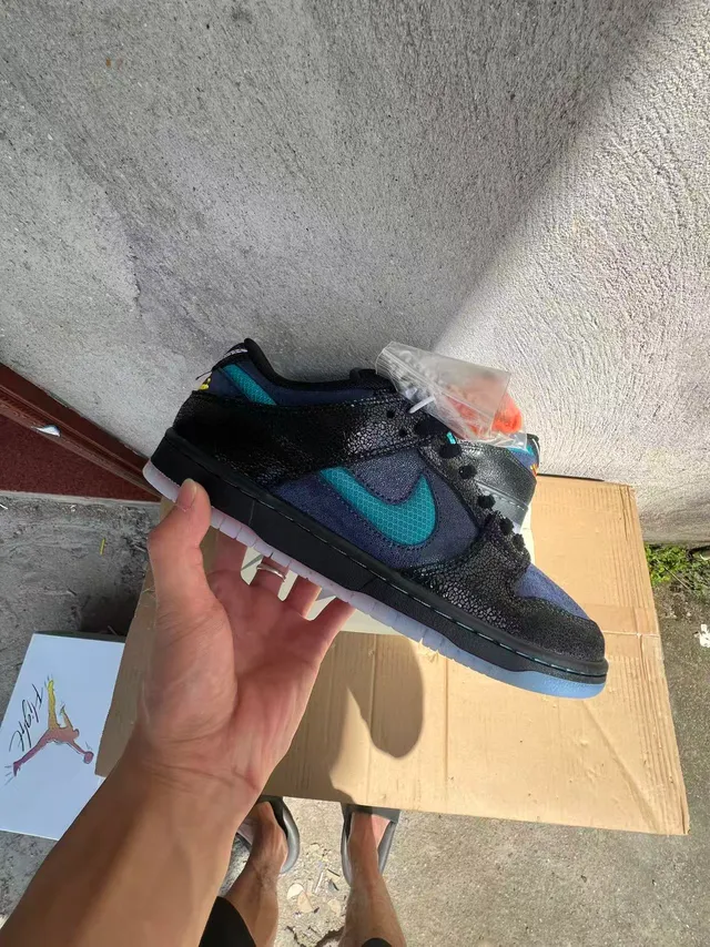 Nike SB Dunk Low Black Teal Textured Skateboard Shoes 2
