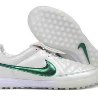 Nike Tiempo Legend 白绿色 绗缝皮革鞋面 金属 Swoosh 草地足球鞋