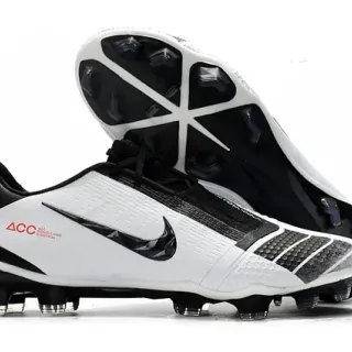 Nike White Black Low-Cut Bootie Asymmetrical Lacing Firm-Ground Soccer Shoes