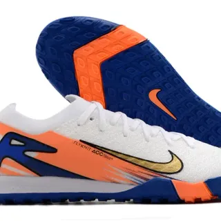 Nike White Blue Flyknit Upper ACC Technology Label Turf Soccer Shoes