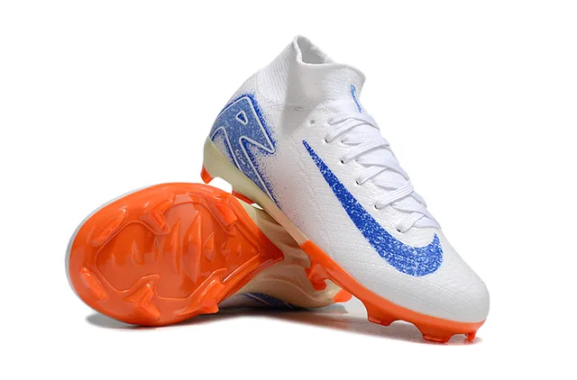 Nike Chaussures de football blanc et bleu col tricoté haut lacets asymétriques terrain ferme 2