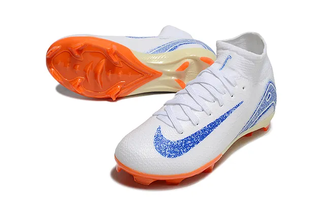 Nike Chaussures de football blanc et bleu col tricoté haut lacets asymétriques terrain ferme 3