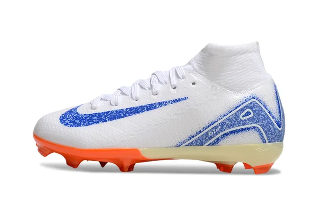 Nike Chaussures de football blanc et bleu col tricoté haut lacets asymétriques terrain ferme 6
