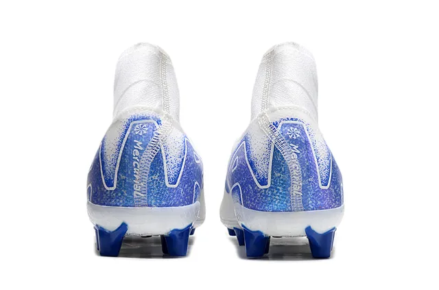 Nike Blanc Bleu Haut-Coupé Tricot Supérieur Lacets Asymétriques Terrain Ferme Chaussures de Football 4