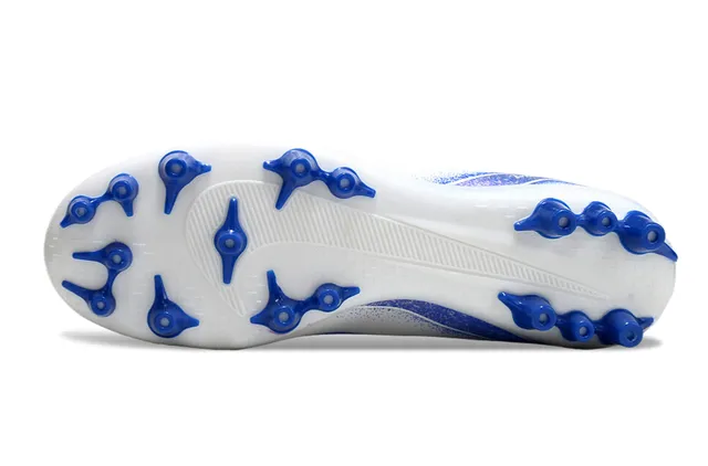 Nike Blanc Bleu Haut-Coupé Tricot Supérieur Lacets Asymétriques Terrain Ferme Chaussures de Football 6