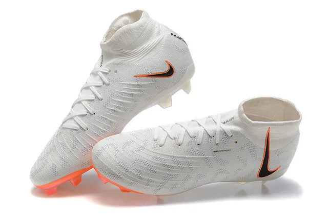 Nike সাদা কমলা হাই-কাট Flyknit Upper অসমমিত লেসিং ফার্ম-গ্রাউন্ড সকার জুতা 2