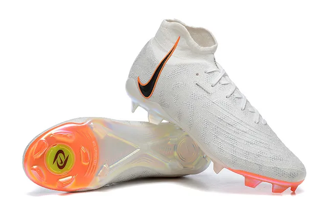 Nike সাদা কমলা হাই-কাট Flyknit Upper অসমমিত লেসিং ফার্ম-গ্রাউন্ড সকার জুতা 3