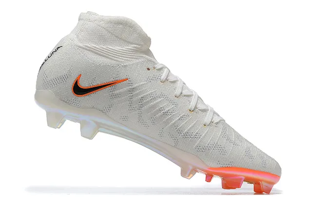 Nike সাদা কমলা হাই-কাট Flyknit Upper অসমমিত লেসিং ফার্ম-গ্রাউন্ড সকার জুতা 4