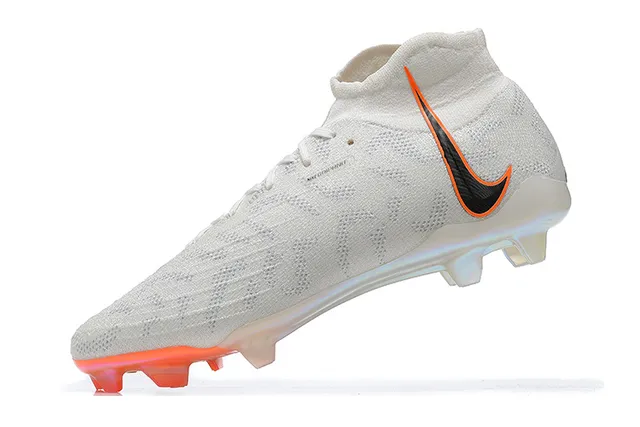 Nike সাদা কমলা হাই-কাট Flyknit Upper অসমমিত লেসিং ফার্ম-গ্রাউন্ড সকার জুতা 5