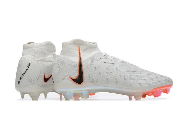Nike সাদা কমলা হাই-কাট Flyknit Upper অসমমিত লেসিং ফার্ম-গ্রাউন্ড সকার জুতা 6