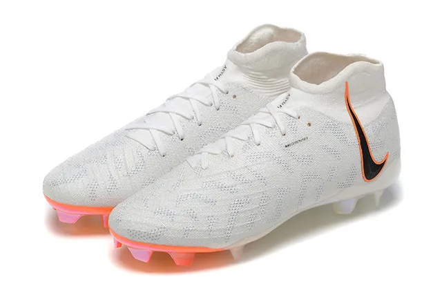 Nike সাদা কমলা হাই-কাট Flyknit Upper অসমমিত লেসিং ফার্ম-গ্রাউন্ড সকার জুতা 8