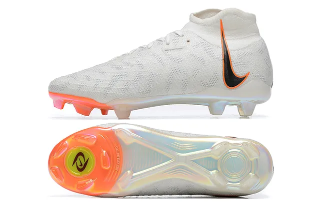 Nike সাদা কমলা হাই-কাট Flyknit Upper অসমমিত লেসিং ফার্ম-গ্রাউন্ড সকার জুতা 9