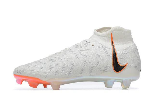 Nike সাদা কমলা হাই-কাট Flyknit Upper অসমমিত লেসিং ফার্ম-গ্রাউন্ড সকার জুতা 10