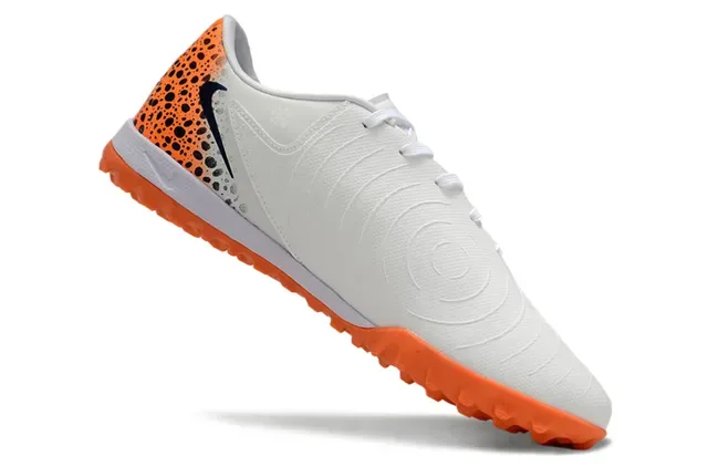 Nike White Orange Low-Cut Synthetic Upper Speckled Heel Panel Turf Soccer Shoes 2