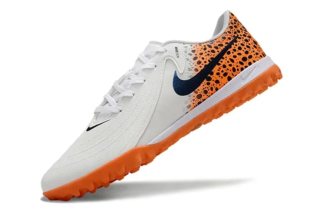 Nike White Orange Low-Cut Synthetic Upper Speckled Heel Panel Turf Soccer Shoes 3