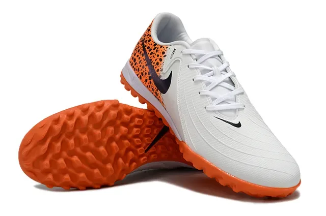 Nike White Orange Low-Cut Synthetic Upper Speckled Heel Panel Turf Soccer Shoes 4