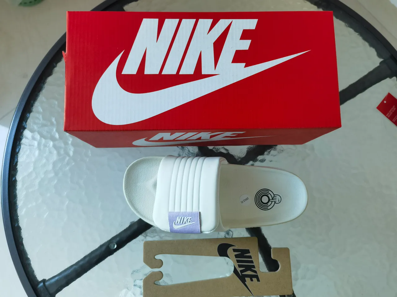 Nike White Purple Ribbed Strap Molded Footbed Slippers 4