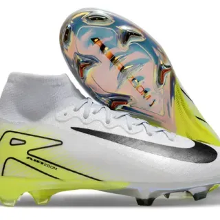 Nike सफेद पीला हाई-कट सॉक-फिट कॉलर फर्म-ग्राउंड फुटबॉल जूते