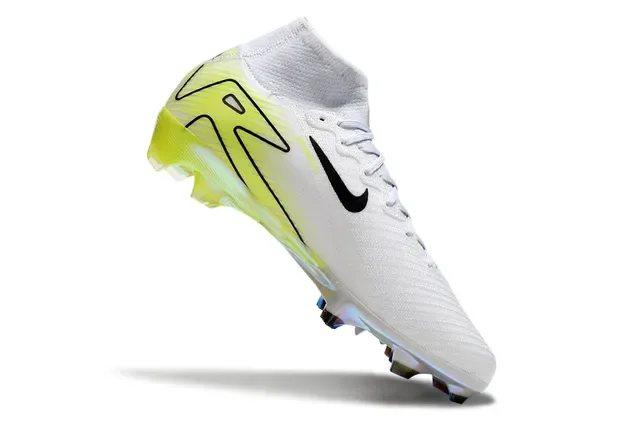 Nike chaussures de football blanc et jaune haute coupe col chaussette surface ferme 2