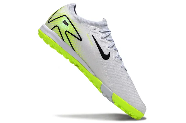 Nike White Yellow Low-Cut Knit Upper Asymmetric Lacing Turf Soccer Shoes 2