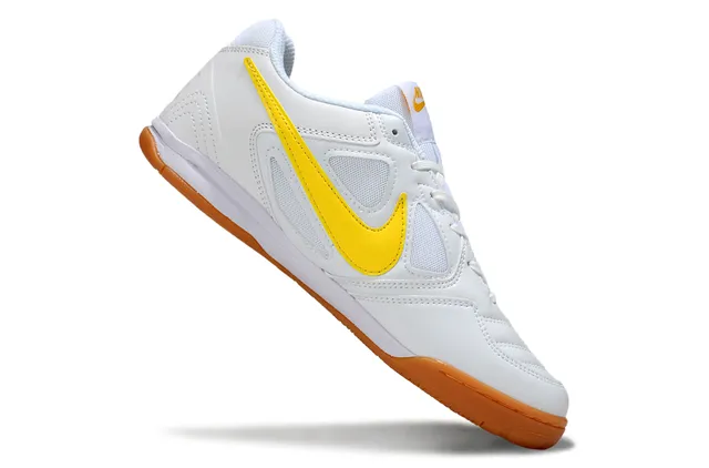 Nike Zapatos de fútbol indoor de cuero sintético y malla superior blanco y amarillo low-top 3