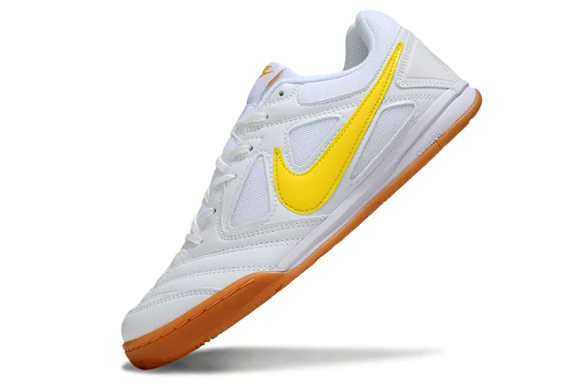 Nike Zapatos de fútbol indoor de cuero sintético y malla superior blanco y amarillo low-top 4