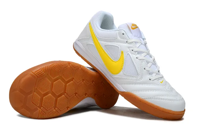 Nike Zapatos de fútbol indoor de cuero sintético y malla superior blanco y amarillo low-top 5