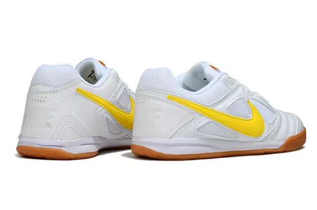 Nike Zapatos de fútbol indoor de cuero sintético y malla superior blanco y amarillo low-top 6