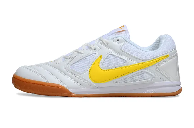 Nike Zapatos de fútbol indoor de cuero sintético y malla superior blanco y amarillo low-top 7
