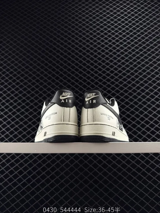 Nike x Louis Vuitton Air Force 1 White Black Monogram-Print Lifestyle Sneakers 4