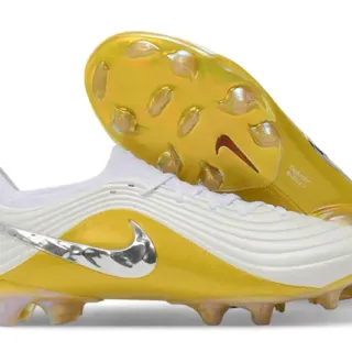 Nike Jaune Blanc Métallique Doré Upper Ribbed Synthetic Overlays Chaussures de Football Saison Firme