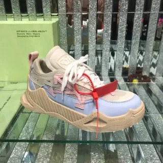 Off-White Beige Blue Industrial Runner Silhouette Layered Mesh And Neoprene Upper Chunky Sneakers