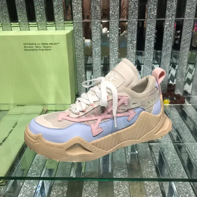 Off-White Beige Blue Industrial Runner Silhouette Tênis chunky com upper de malha e neoprene em camadas 3