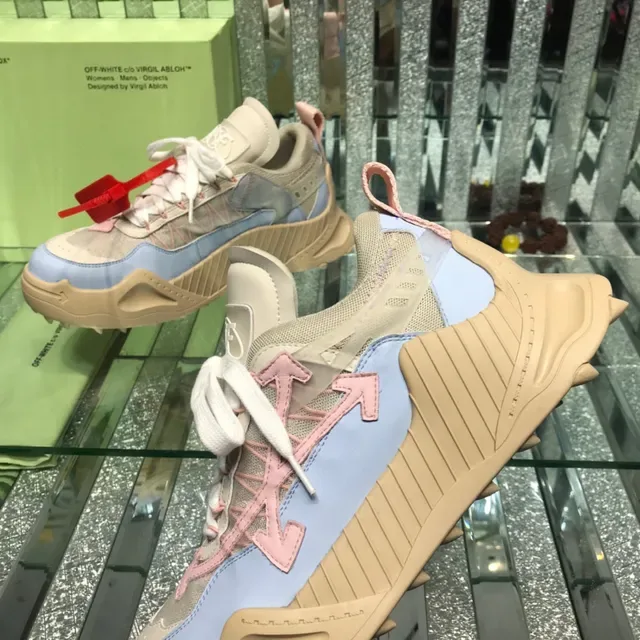 Off-White Beige Blue Industrial Runner Silhouette Tênis chunky com upper de malha e neoprene em camadas 5