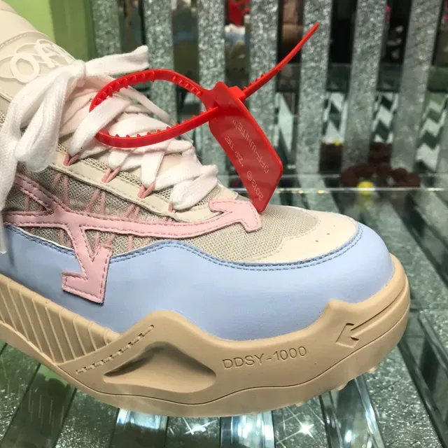 Off-White Beige Blue Industrial Runner Silhouette Tênis chunky com upper de malha e neoprene em camadas 6