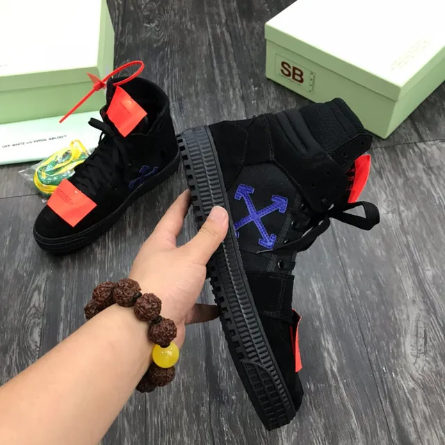 Off-White Negro Naranja High-Top Ante Imitado Parte Superior Lifestyle Sneakers 7