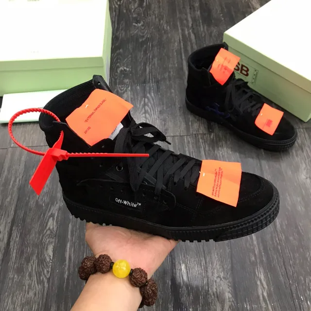 Off-White Negro Naranja High-Top Ante Imitado Parte Superior Lifestyle Sneakers 8