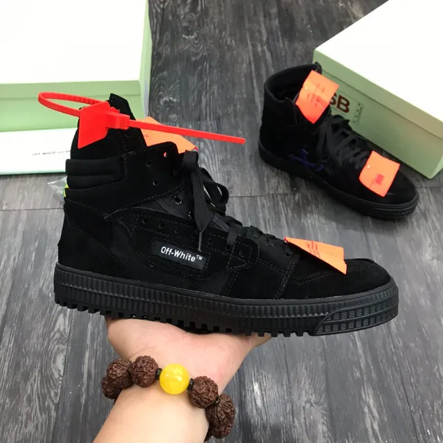 Off-White Negro Naranja High-Top Ante Imitado Parte Superior Lifestyle Sneakers 9