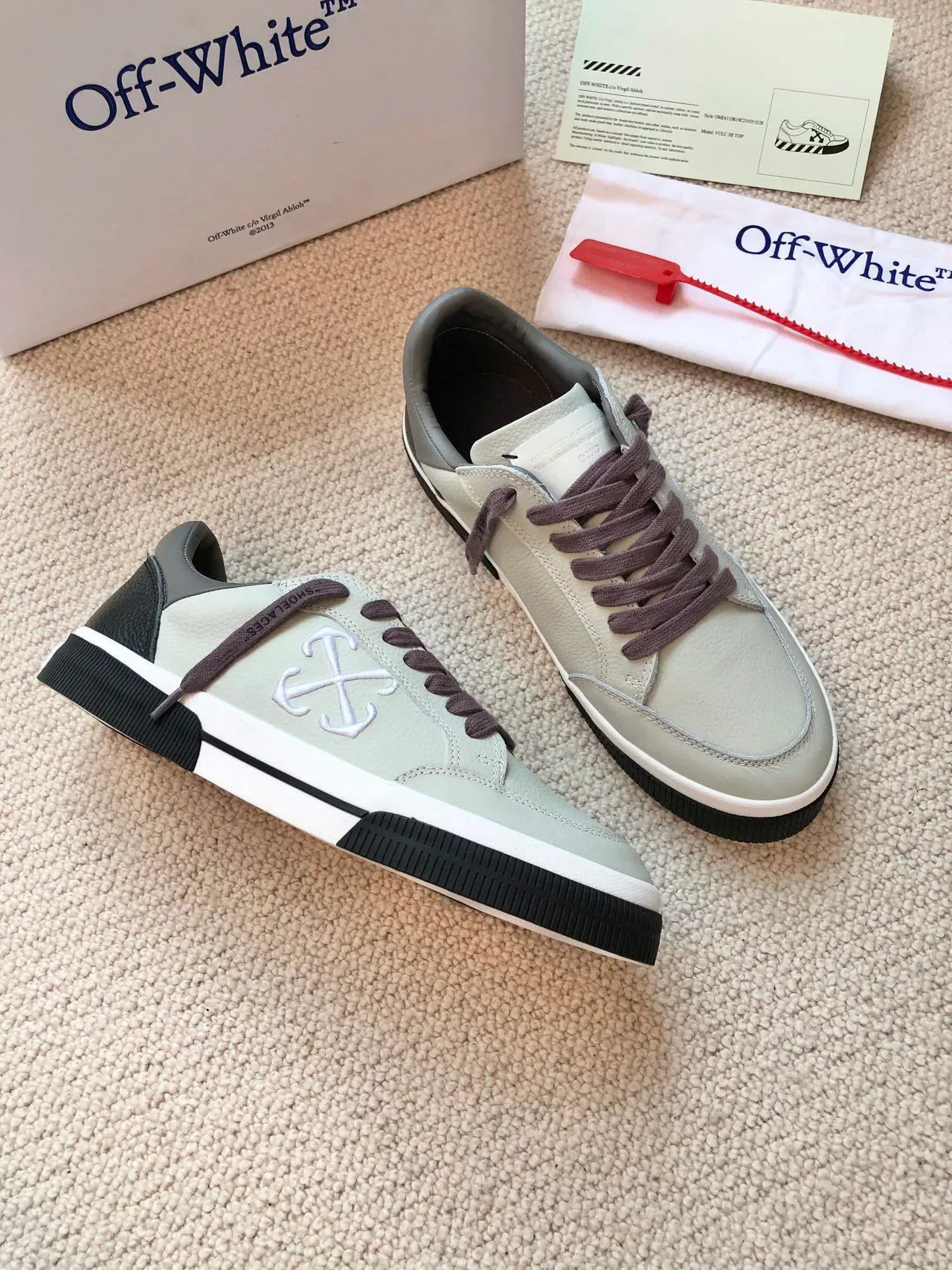Off-White Industrial Beige Gray Low-Top Cuir Panneau Lifestyle Baskets 6