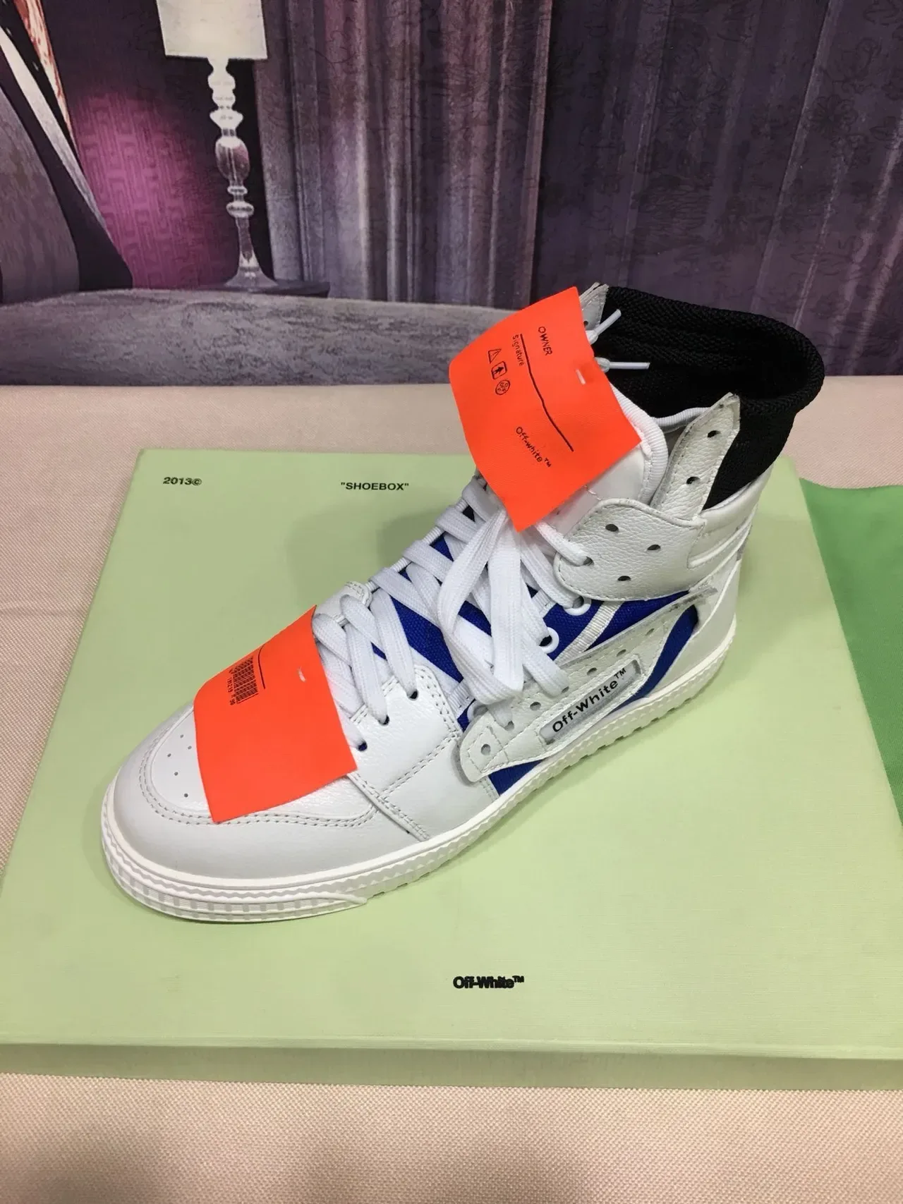 Off-White The Ten Blue High-Top Layered Leather And Textile Lifestyle Sneakers 6